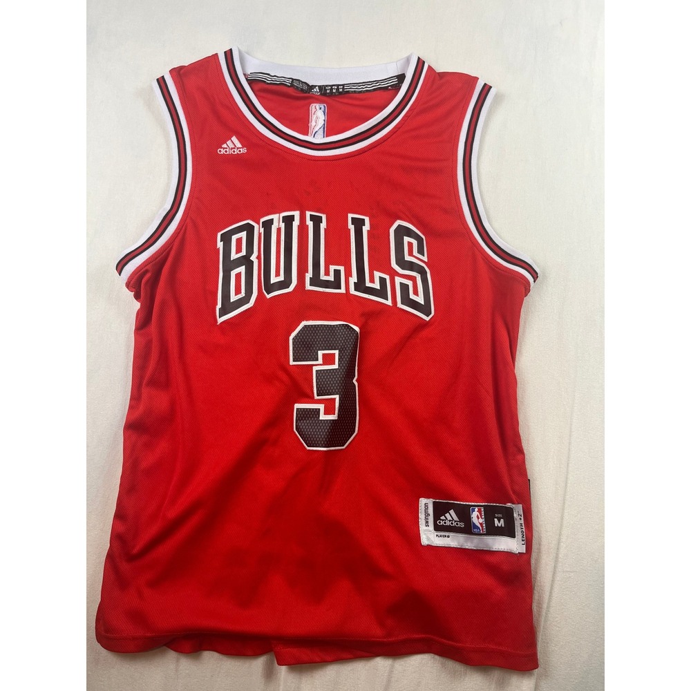 Adidas NBA Chicago Bulls Dwyane Wade 3 Swingman Jersey Red Mens Medium Length +2